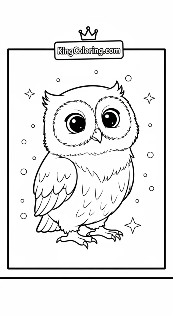 Owl coloring pages featuring a baby owl standing on its talons