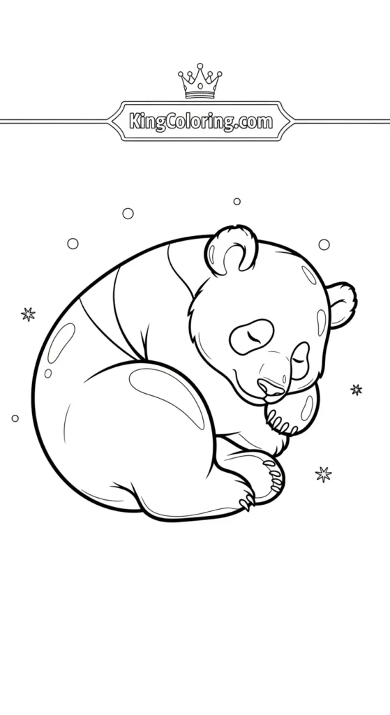 Panda coloring pages depicting a small panda sleeping curled up