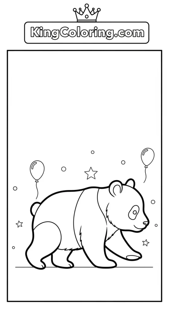 Panda coloring pages featuring a small panda walking slowly,