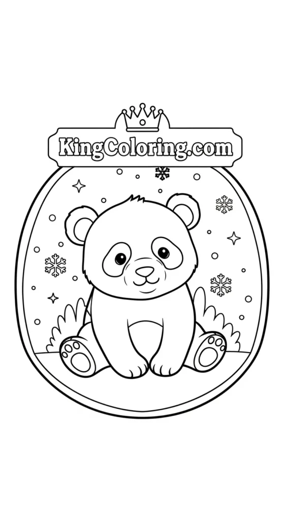 Panda coloring pages illustrating a small cute panda sitting inside a rounded decorative frame