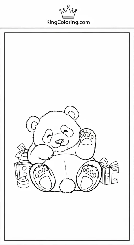 Panda coloring pages with a tiny panda lying on its back, paws up