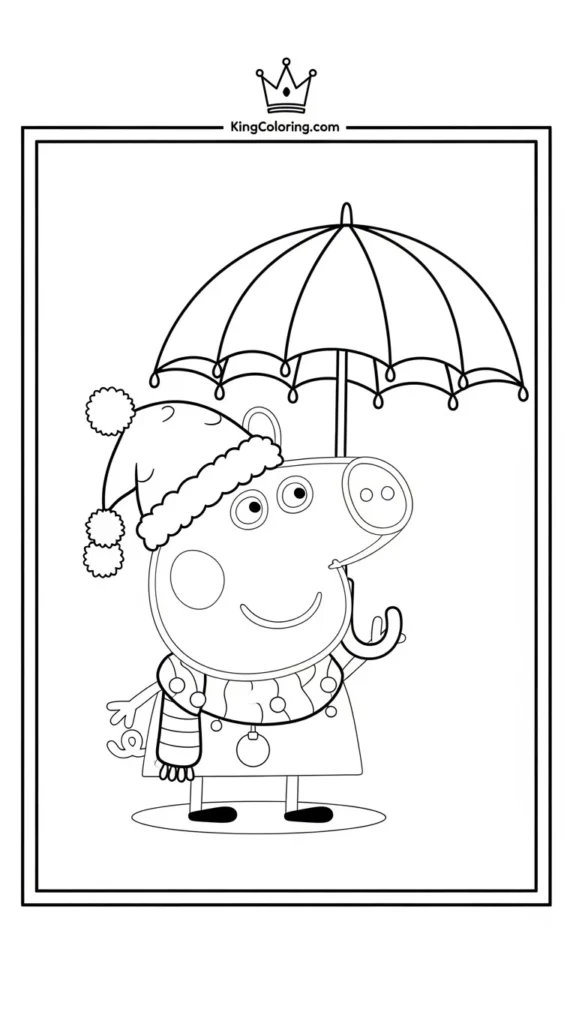 Peppa Pig holding an umbrella