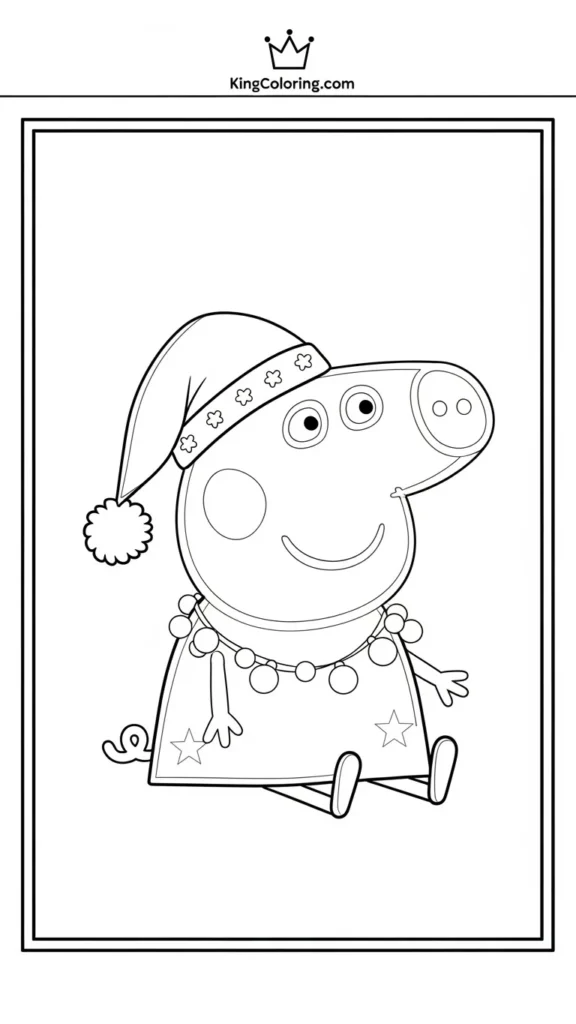 Peppa Pig sitting on the ground with a happy face