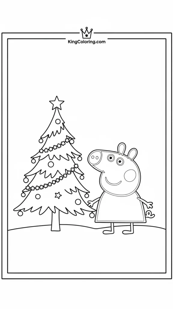 Peppa Pig standing next to a small tree