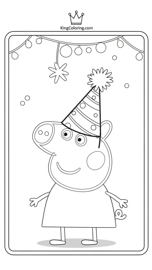 Peppa Pig wearing a party hat