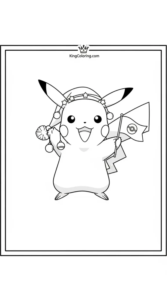 Pikachu holding a tiny flag