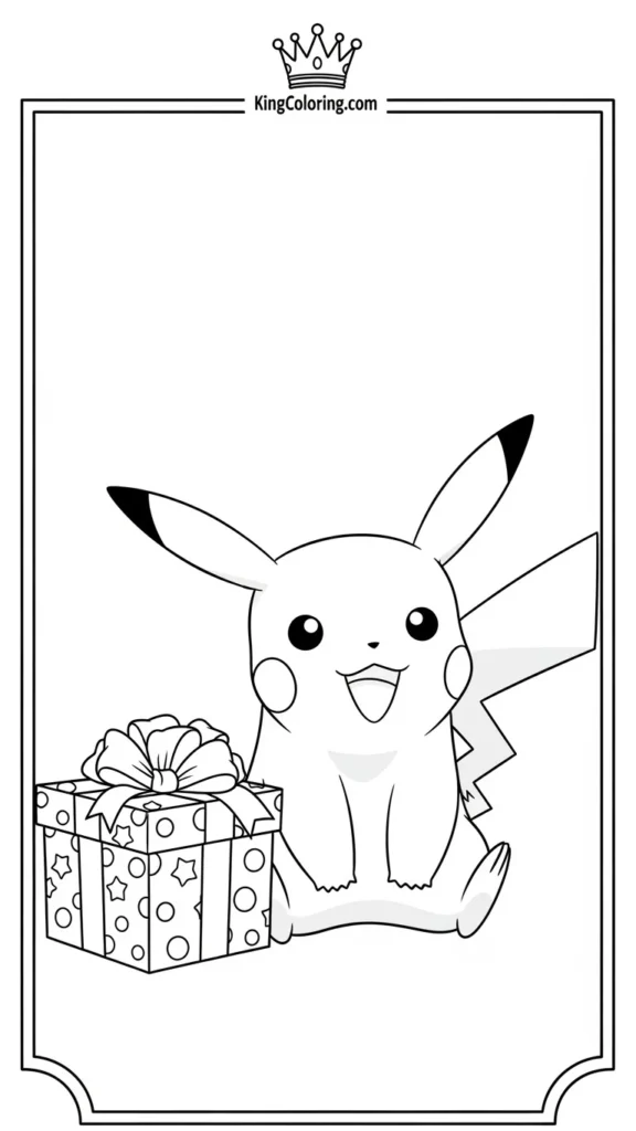 Pikachu sitting beside a gift box