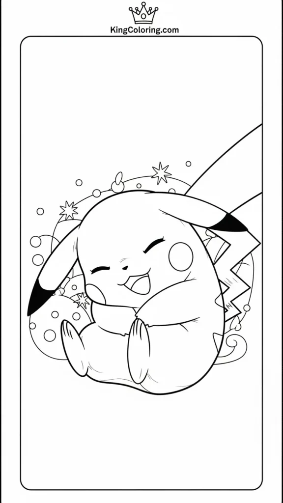 Pikachu sleeping curled up with a smile