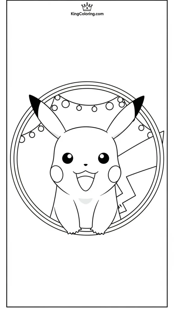 Pikachu smiling inside a circle frame