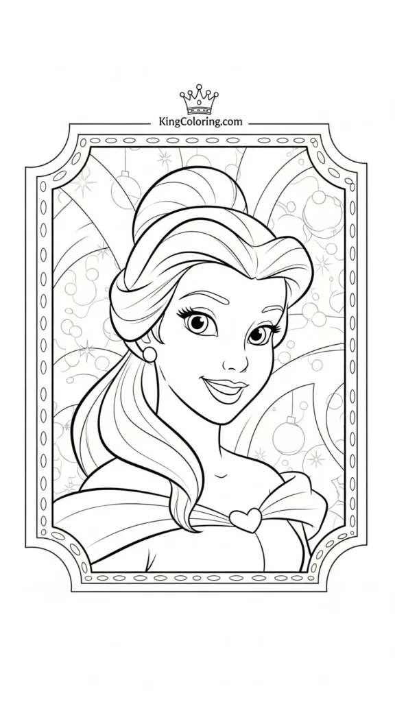 Princess Belle smiling inside a decorative frame