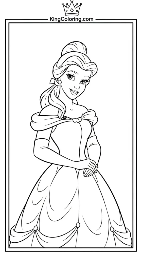 Princess Belle standing in her classic gown