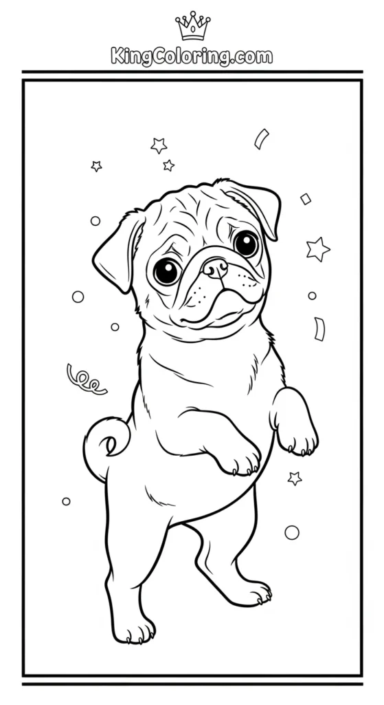 Puppy dog coloring pages featuring a Pug puppy standing on its hind legs