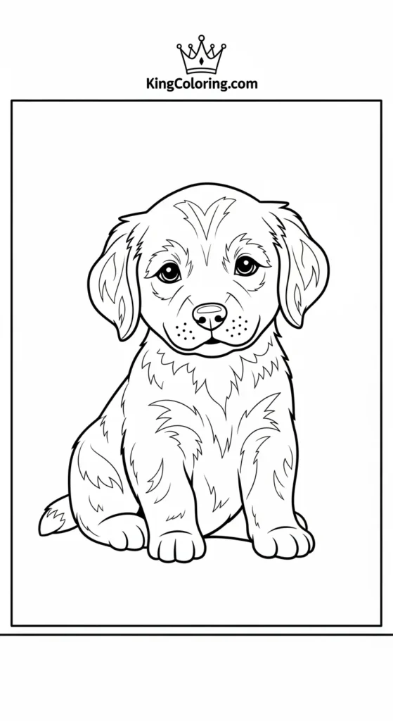 Puppy dog coloring pages featuring a small cute Golden Retriever puppy sitting calmly