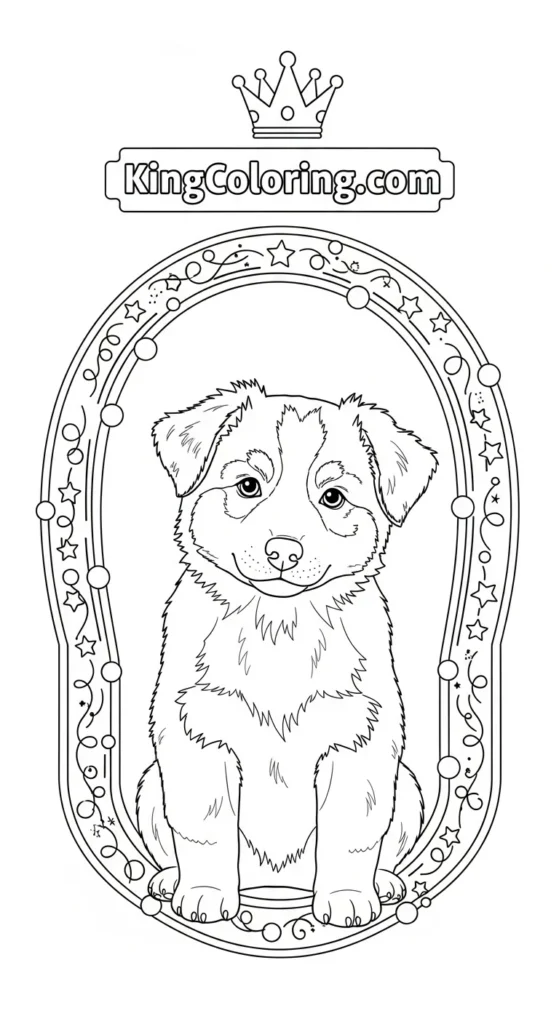 Puppy dog coloring pages illustrating a small cute Australian Shepherd