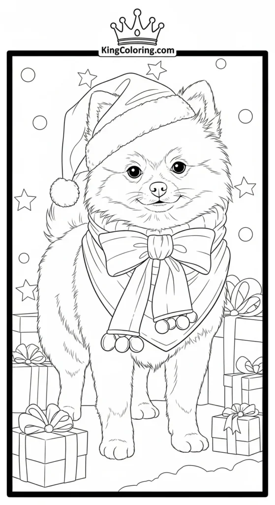 Puppy dog coloring pages showing a Pomeranian puppy standing proudly