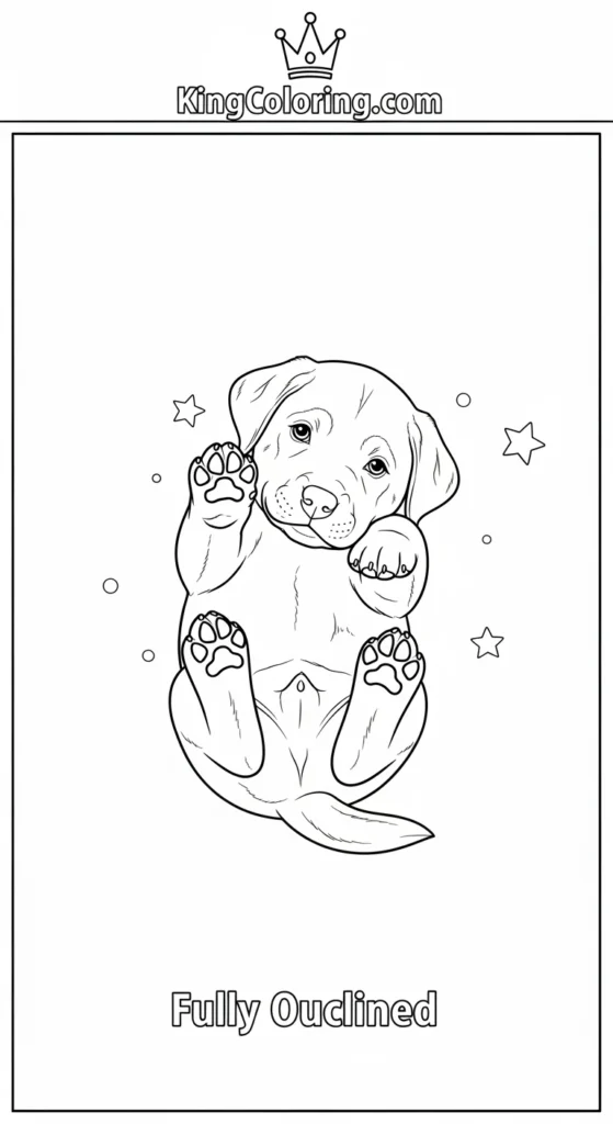 Puppy dog coloring pages with a tiny Labrador puppy lying on its back