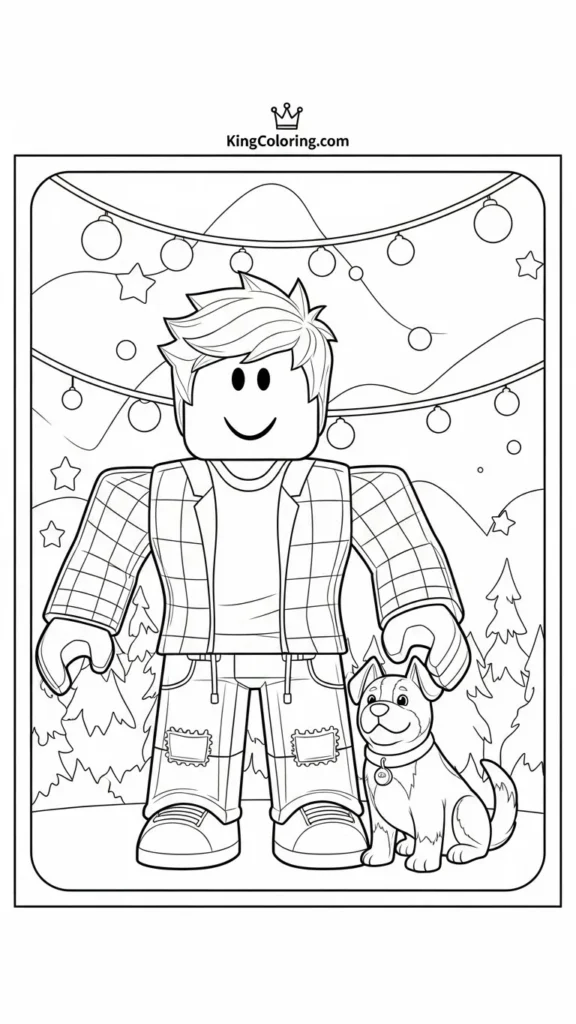 Roblox avatar standing next to a pet dog