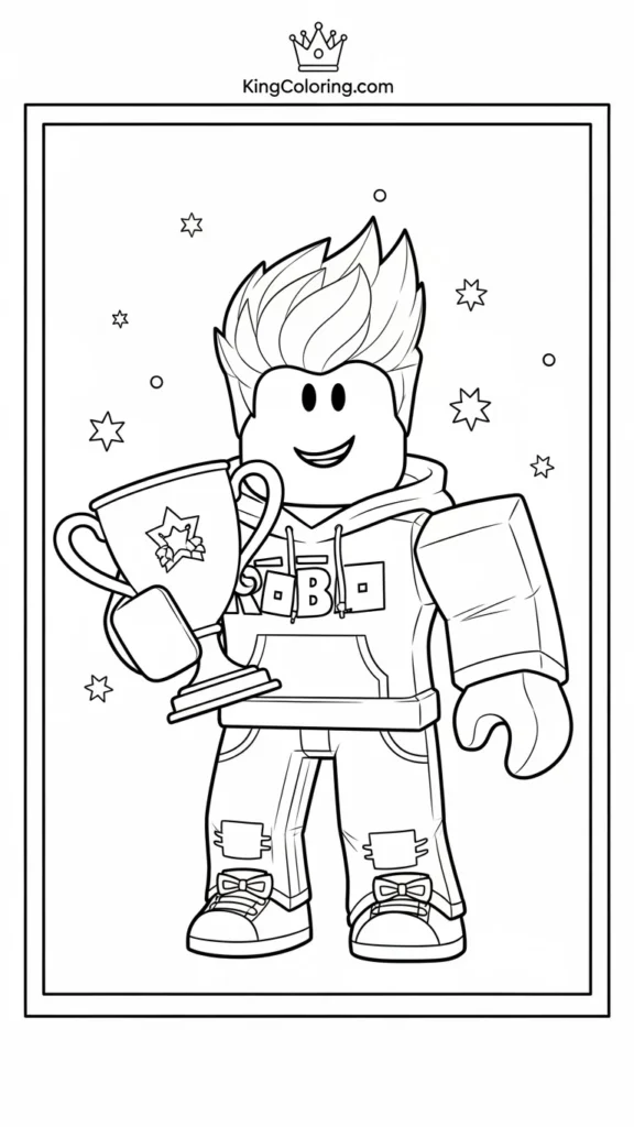 Roblox character holding a trophy