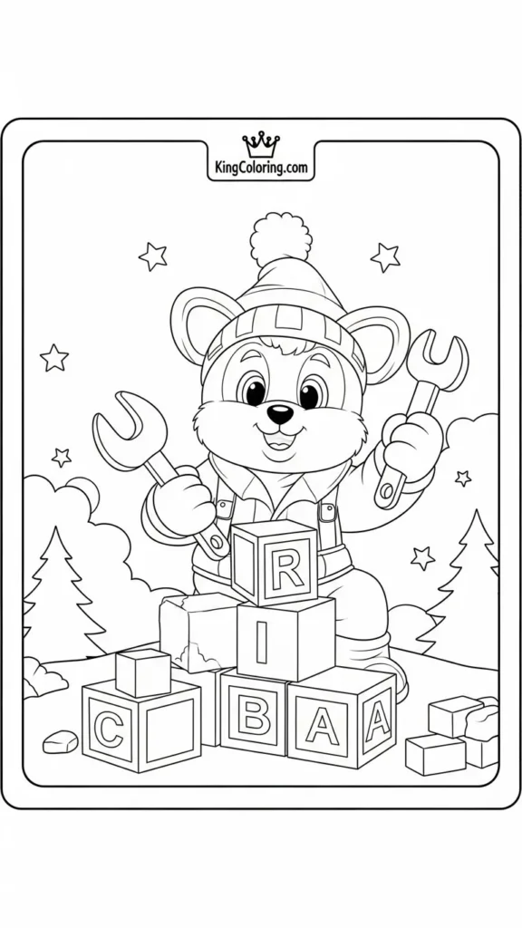 Rubble building with blocks and tools