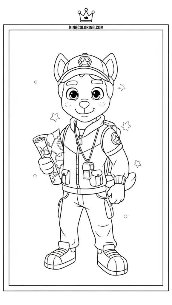 Ryder standing with a map and whistle