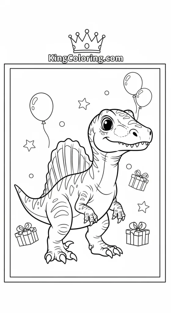 Spinosaurus coloring pages depicting a baby Spinosaurus standing proudly