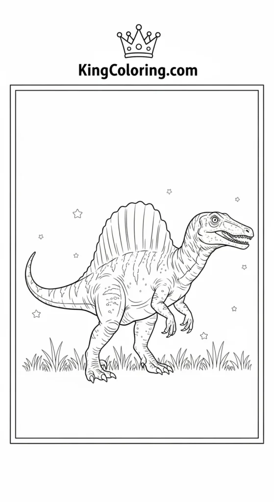 Spinosaurus coloring pages showing a small Spinosaurus walking slowly