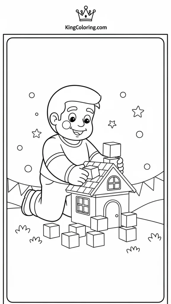 Steve building a small house with simple blocks