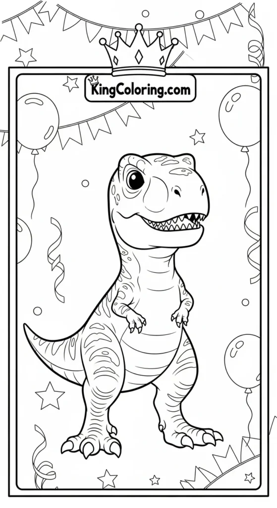 T-Rex coloring pages depicting a baby T-Rex standing proudly