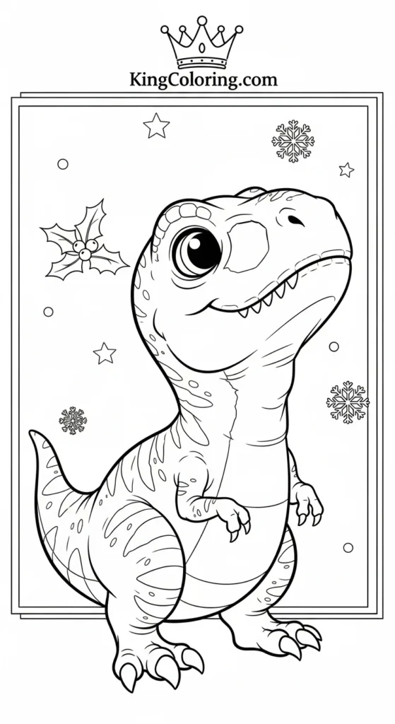 T-Rex coloring pages featuring a small T-Rex looking upward with mouth slightly open