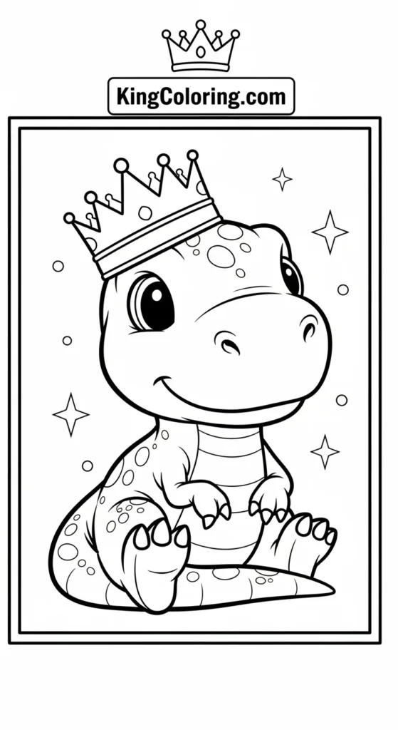 T-Rex coloring pages featuring a small T-Rex sitting with tail wrapped around its feet