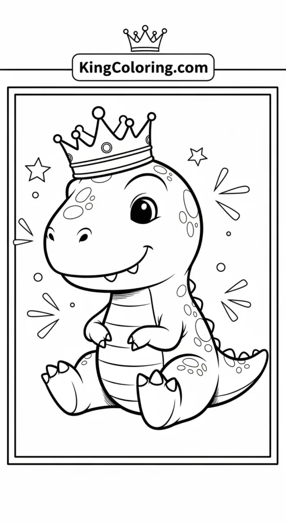 T-Rex coloring pages featuring a small cute T-Rex sitting calmly