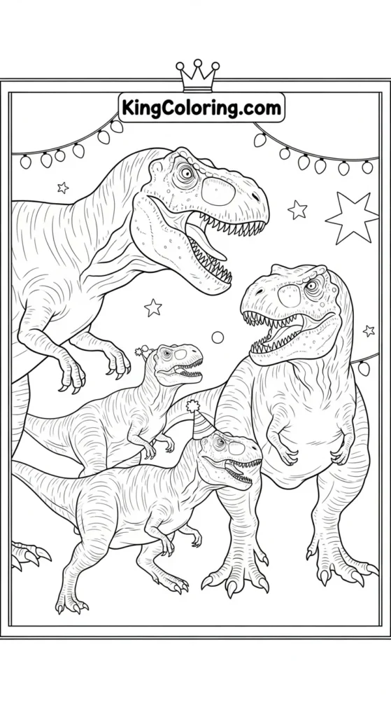 T-Rex coloring pages showing a T-Rex family