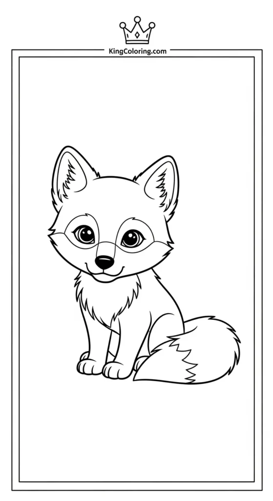 Wolf coloring pages illustrating a small cute wolf sitting with ears perked up