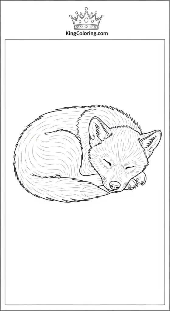 Wolf coloring pages illustrating a small wolf curled up sleeping