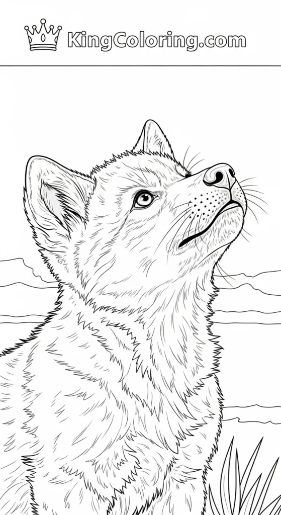 Wolf coloring pages showing a tiny wolf pup sniffing the air with nose raised