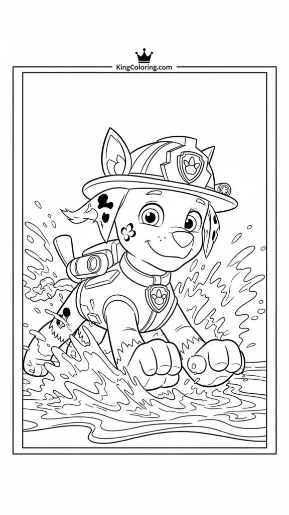 Zuma splashing water in his rescue gear