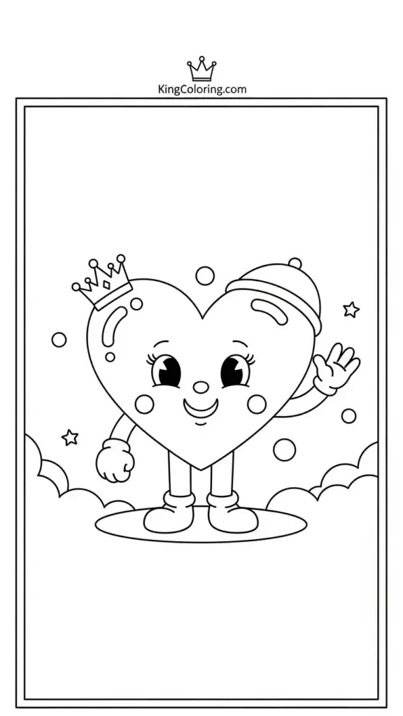 a Cute heart character waving hello