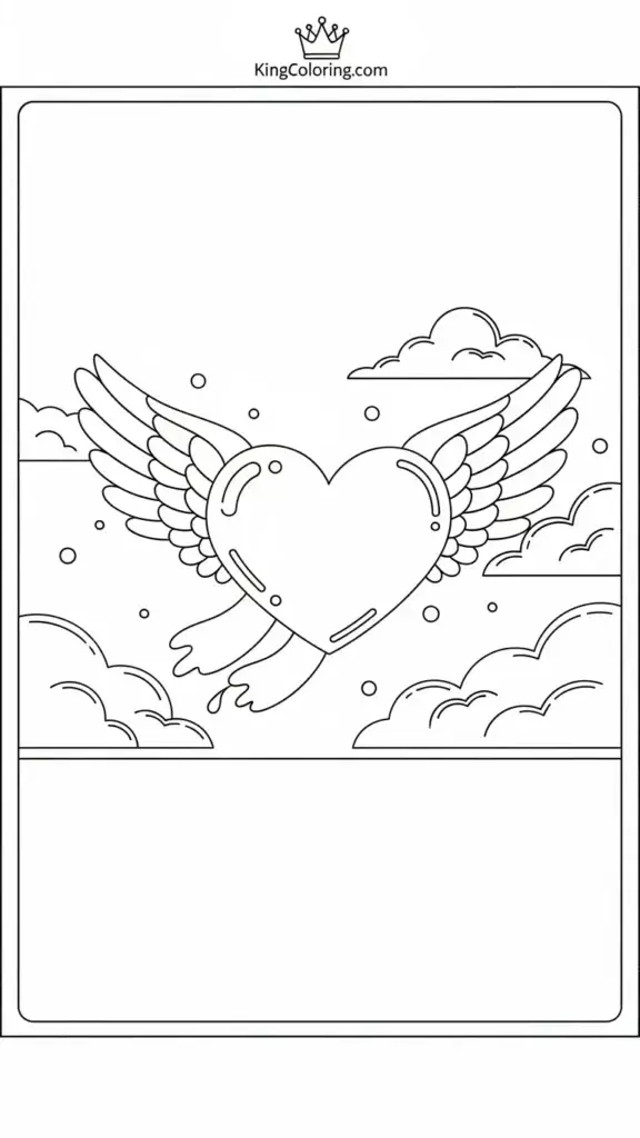 a Heart with wings flying above clouds