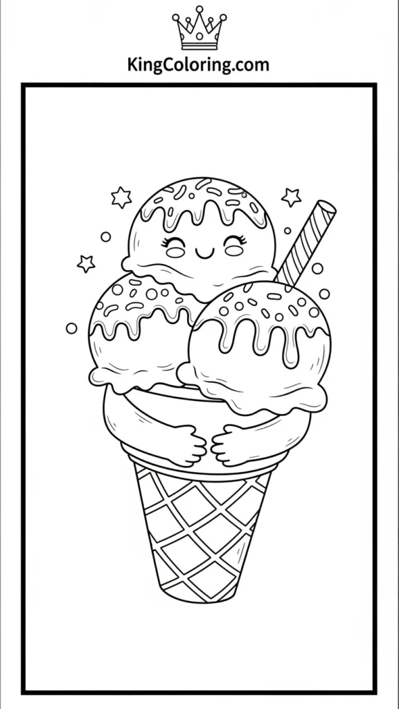 a cute ice cream cone with two scoops hugging each other