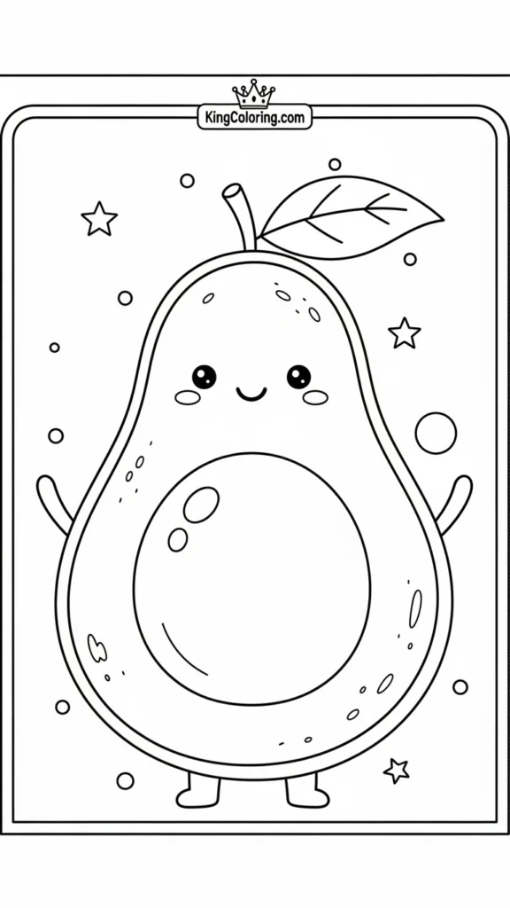 a kawaii-style avocado with a big pit and tiny arms