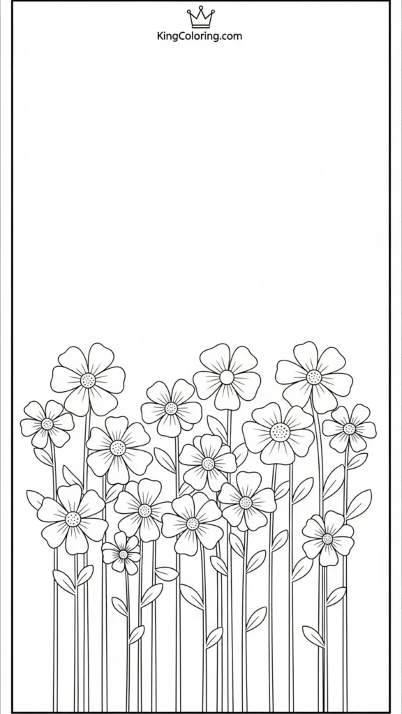 a row of simple flowers growing in a straight line with minimal stems