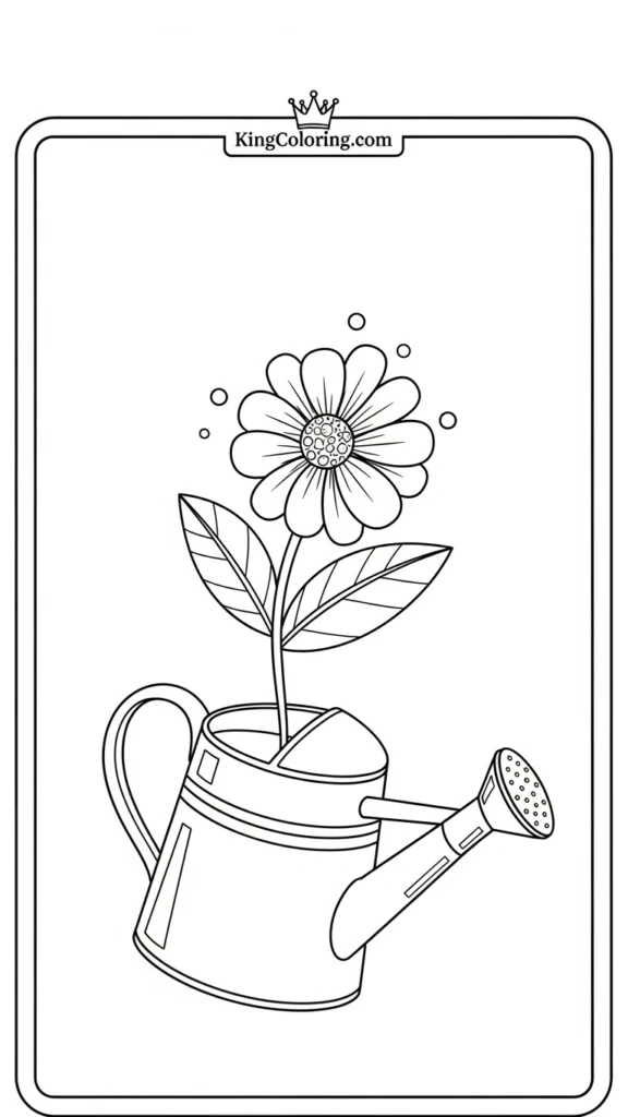 a simple flower sprouting from a watering can with clean outlines