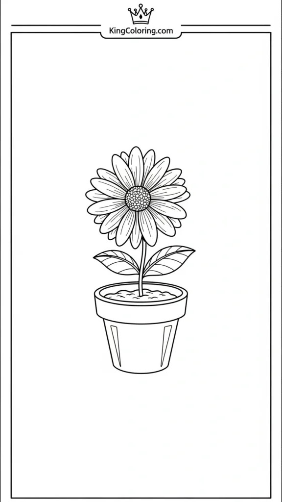 a small flower growing in a tiny pot with minimal details and thick lines
