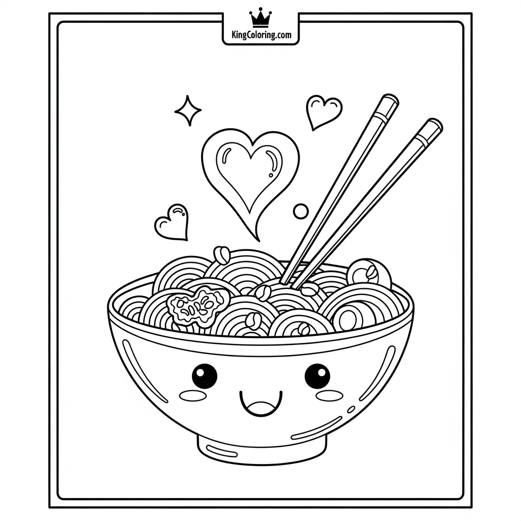 a smiling bowl of noodles with chopsticks and steam shaped like hearts