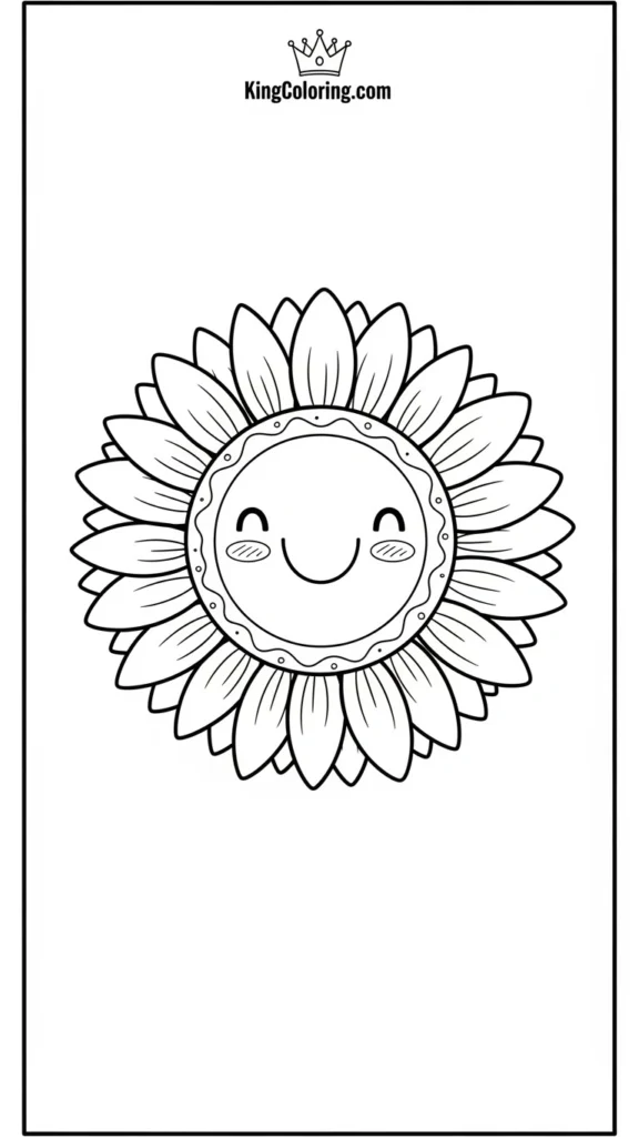 a smiling sunflower with big petals and a circular center in a simple cartoon style