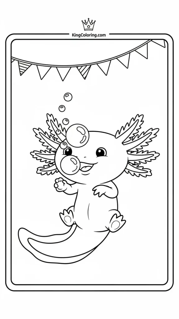 axolotl blowing bubbles in a playful pose
