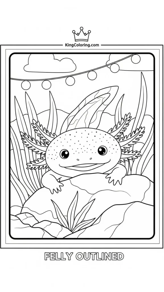 axolotl peeking out from behind a rock,