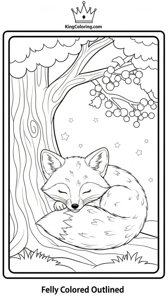 baby fox curled up sleeping under a tree