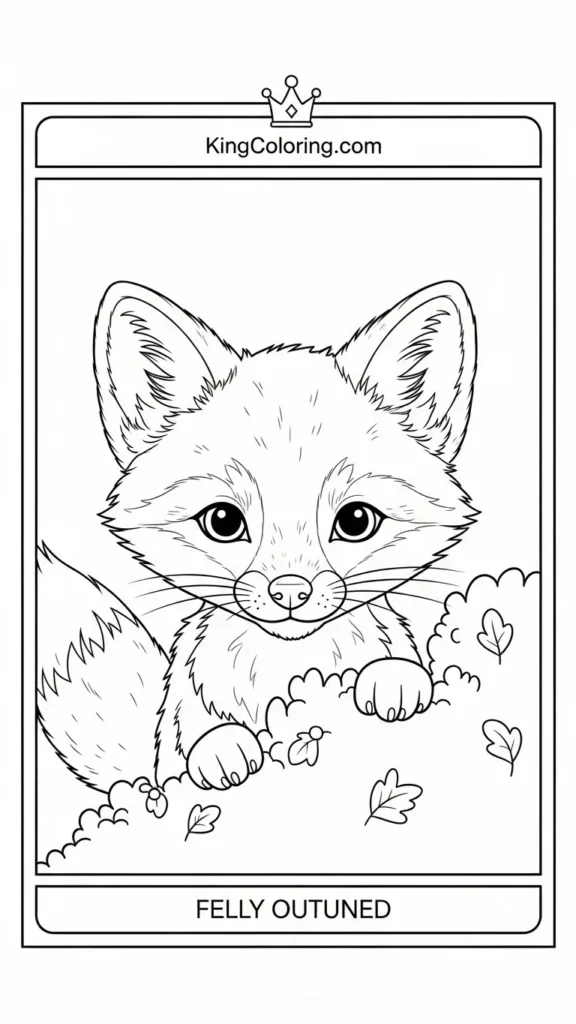 baby fox peeking out from behind a bush