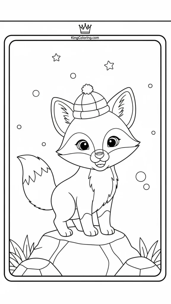 baby fox standing on a rock with a happy smile